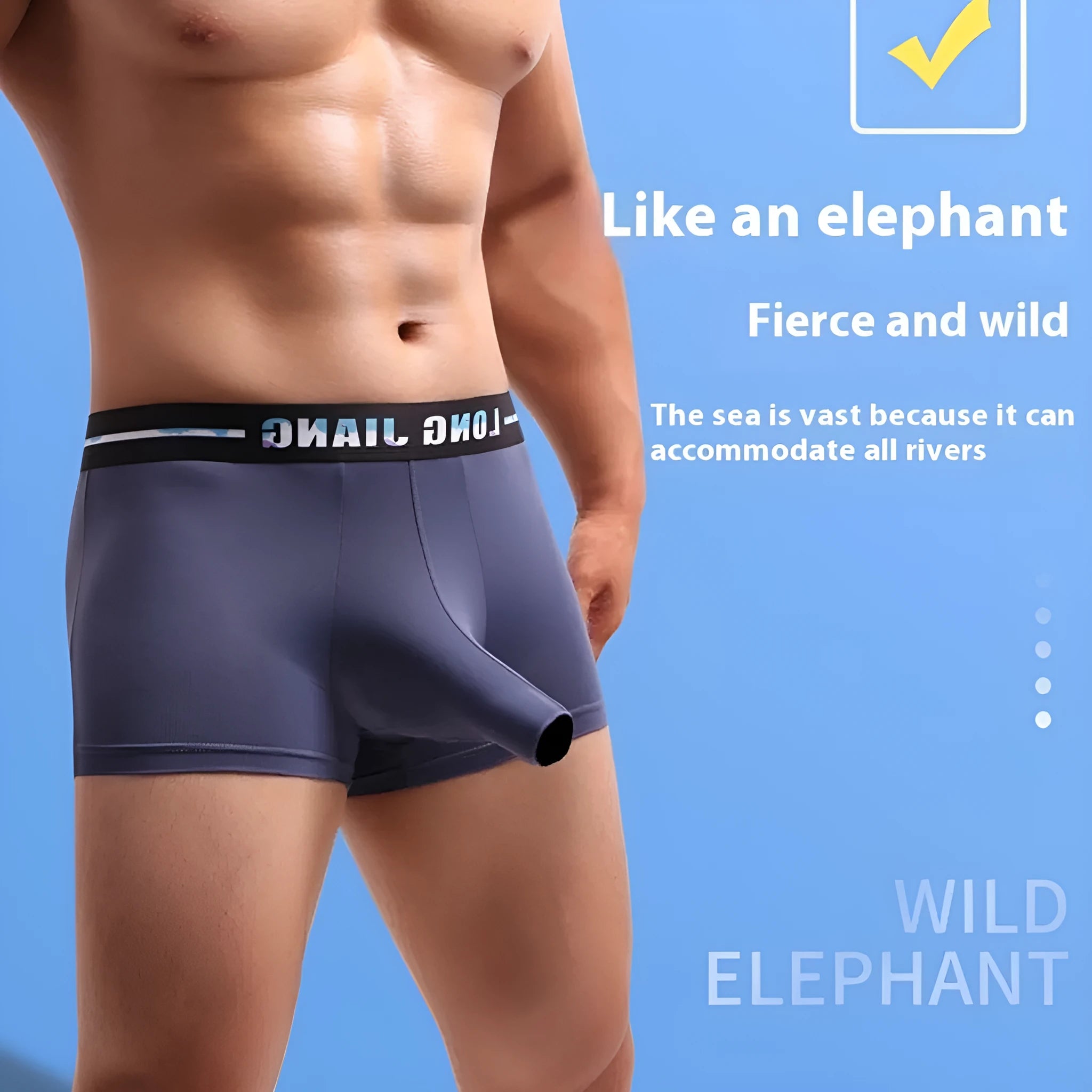 Men's ice silk boxer shorts in a solid colour on a mid-waist fit model.
