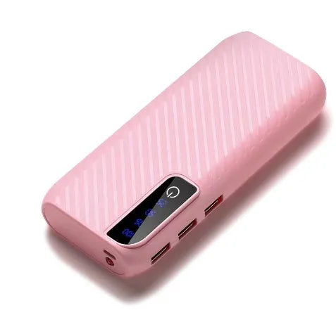 20000mAh mini portable power bank in black showing dual USB outputs and compact size