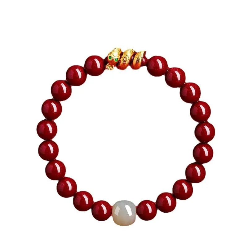 Handmade Chinese-style cinnabar bracelet with snake beads for Year of Snake body protection.
