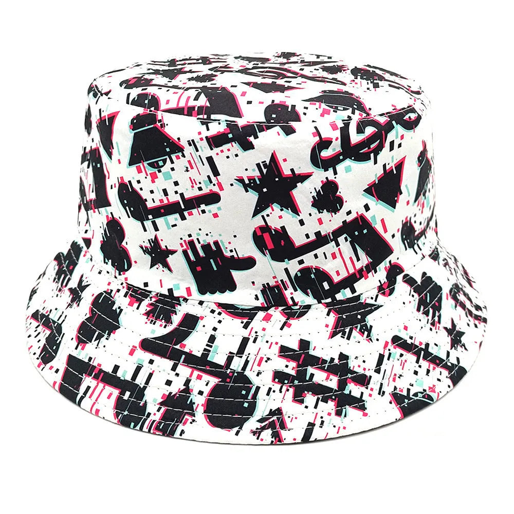 Musical note pattern printed bucket hat with dome crown retro design