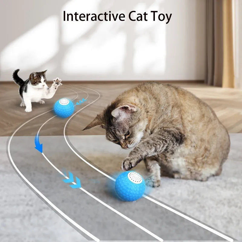 Remote control cat ball toy in blue, green or yellow colours with motion-activated rolling and sound features