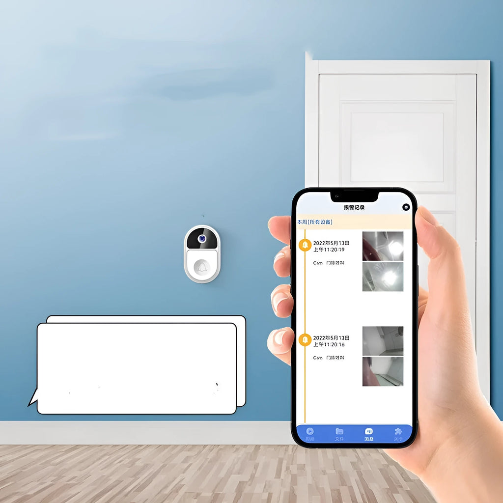 Doodle Smart Visual Doorbell V8 unit in black or white, showing front button and camera.