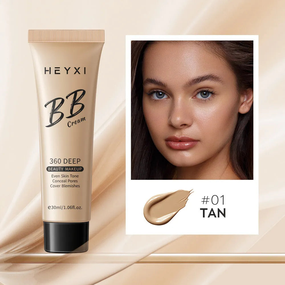 Waterproof BB cream with SPF protection in four shade options 01, 02, 03, 04