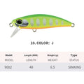 48mm soft plastic submerged minnow fishing lure for mandarin fish and snakehead, showing one of 14 colour options.