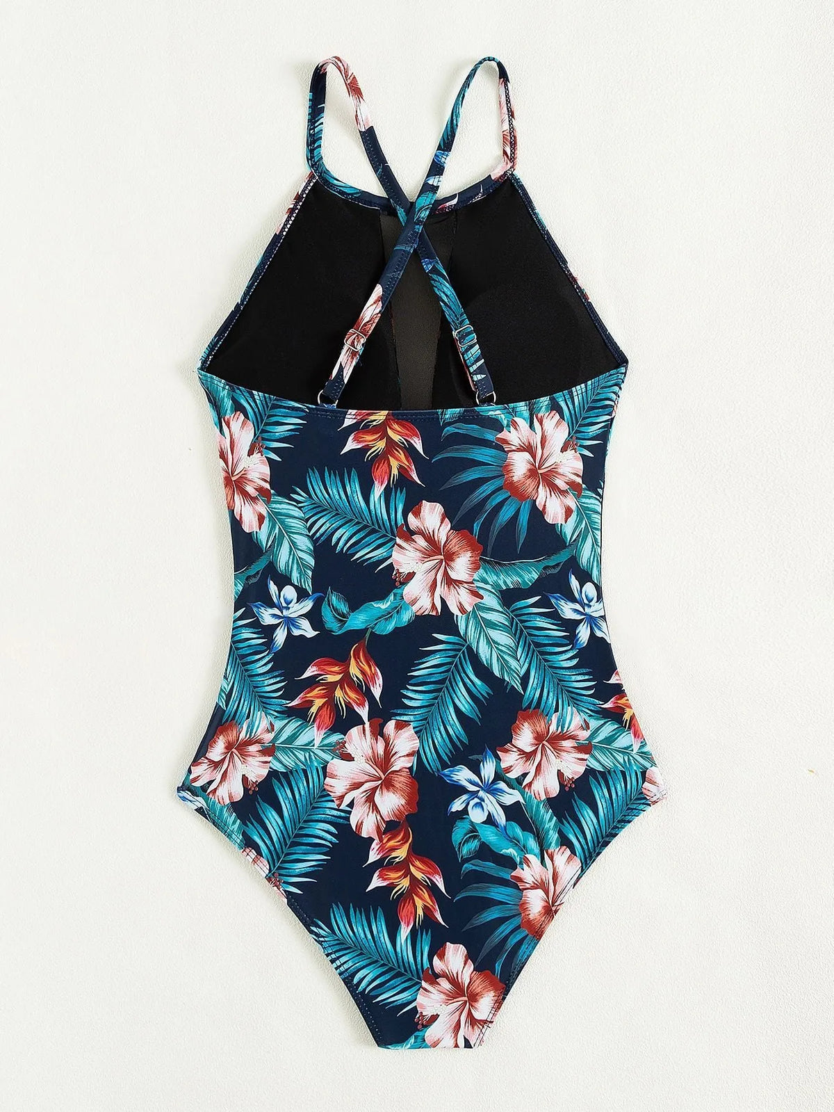 Women's deep V-neck one-piece swimsuit in solid colour and gradient prints with polyester lining