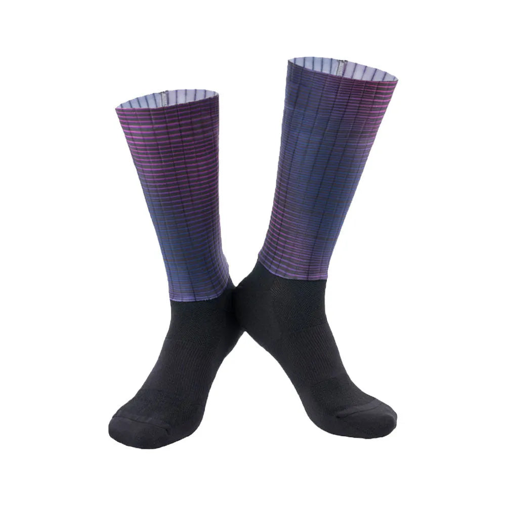 Athletic socks for sports in orange, black, purple, white, grey, and dark blue colours