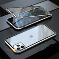 Black glass clamshell anti-spy phone case with a geometric pattern for iPhone.