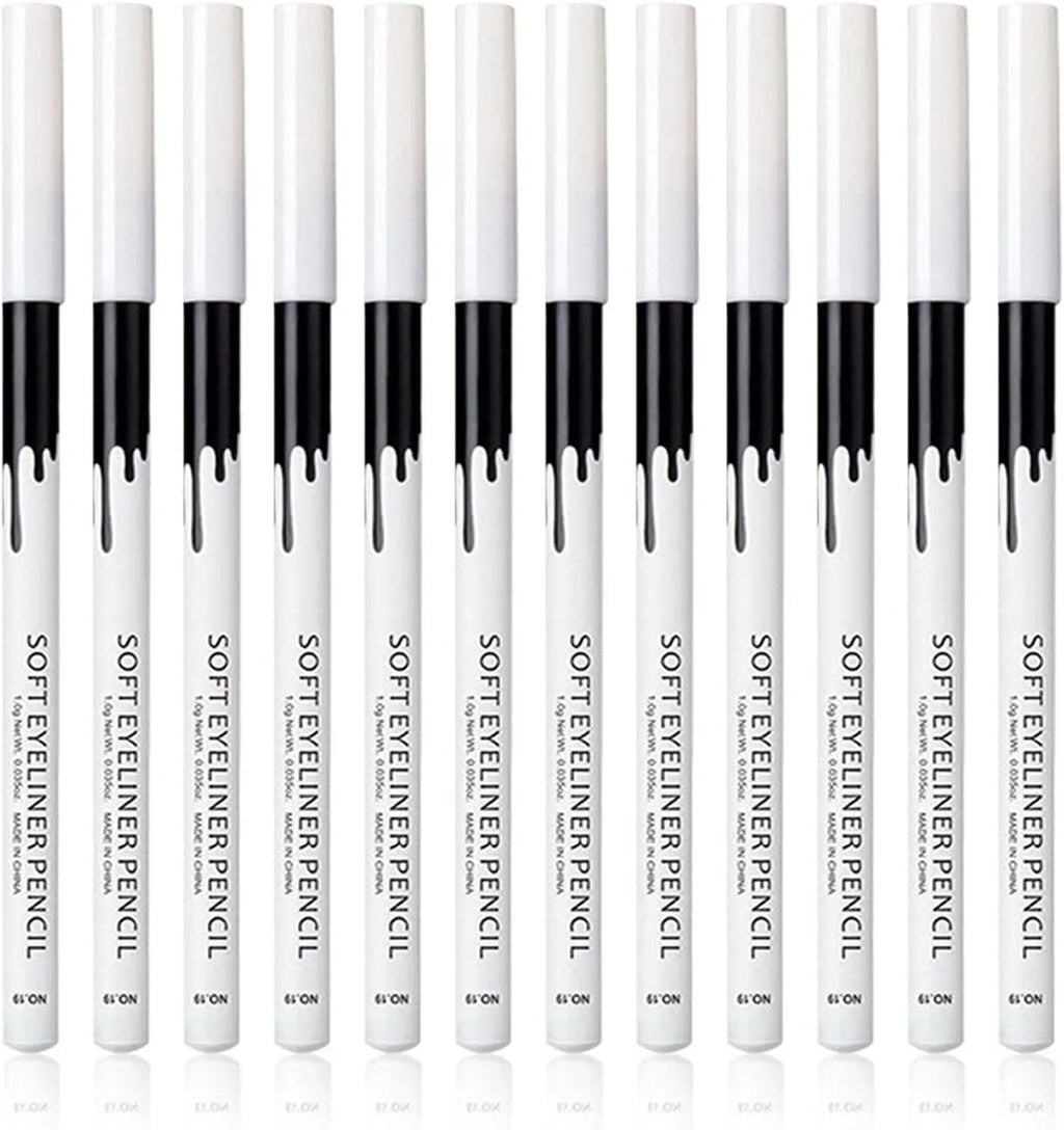 12-piece white and black waterproof eyeliner pencil set with sharpener