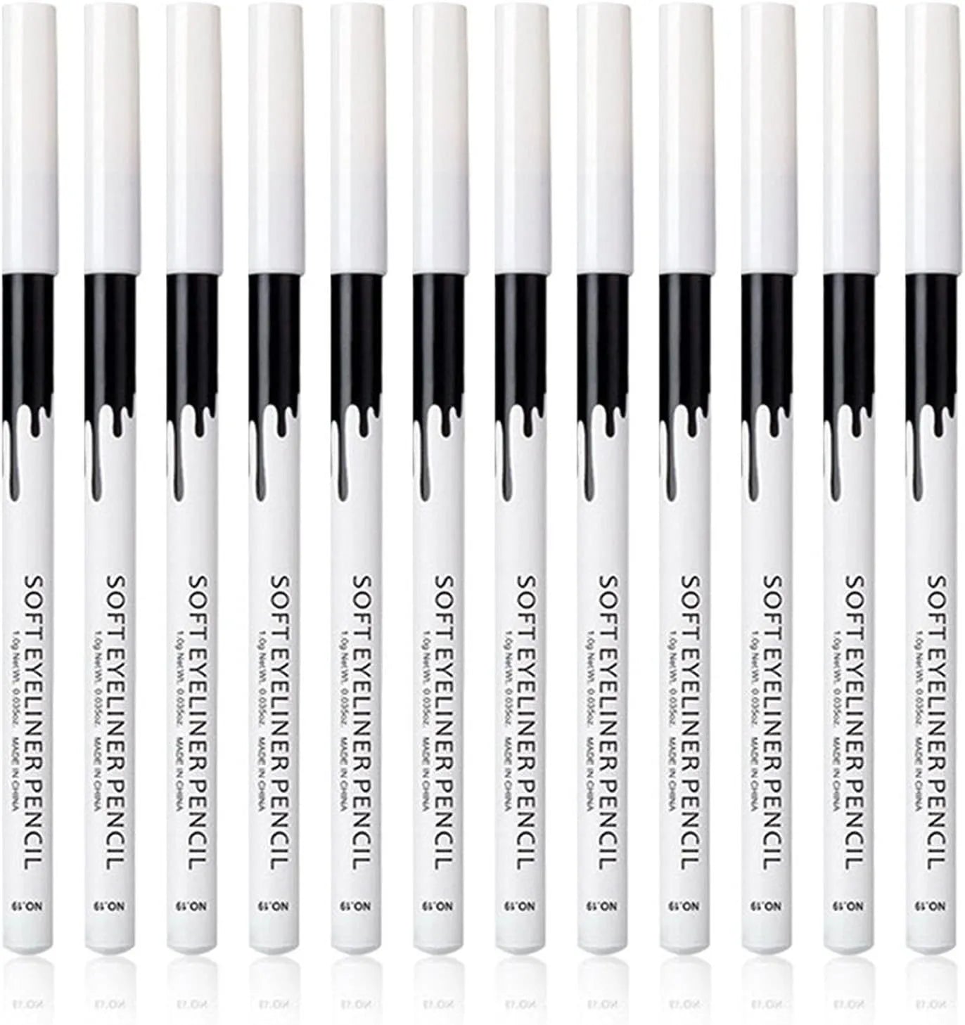 12-piece white and black waterproof eyeliner pencil set with sharpener