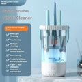 White rechargeable electric makeup brush cleaner with plastic housing and USB cable