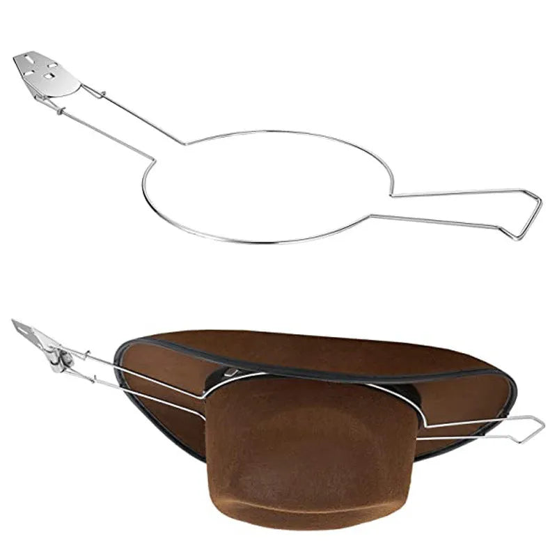 Brown chrome-plated metal freestanding hat and coat stand.