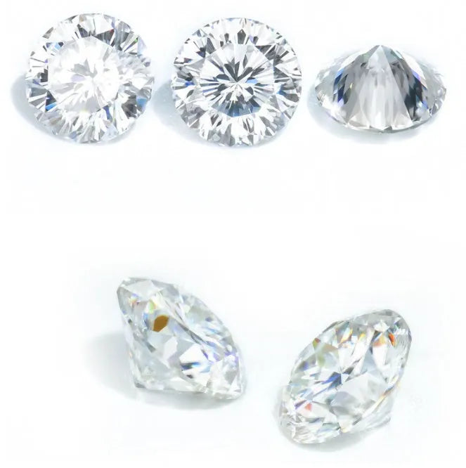 Round moissanite gemstone with eight hearts and eight arrows faceting pattern on dark background
