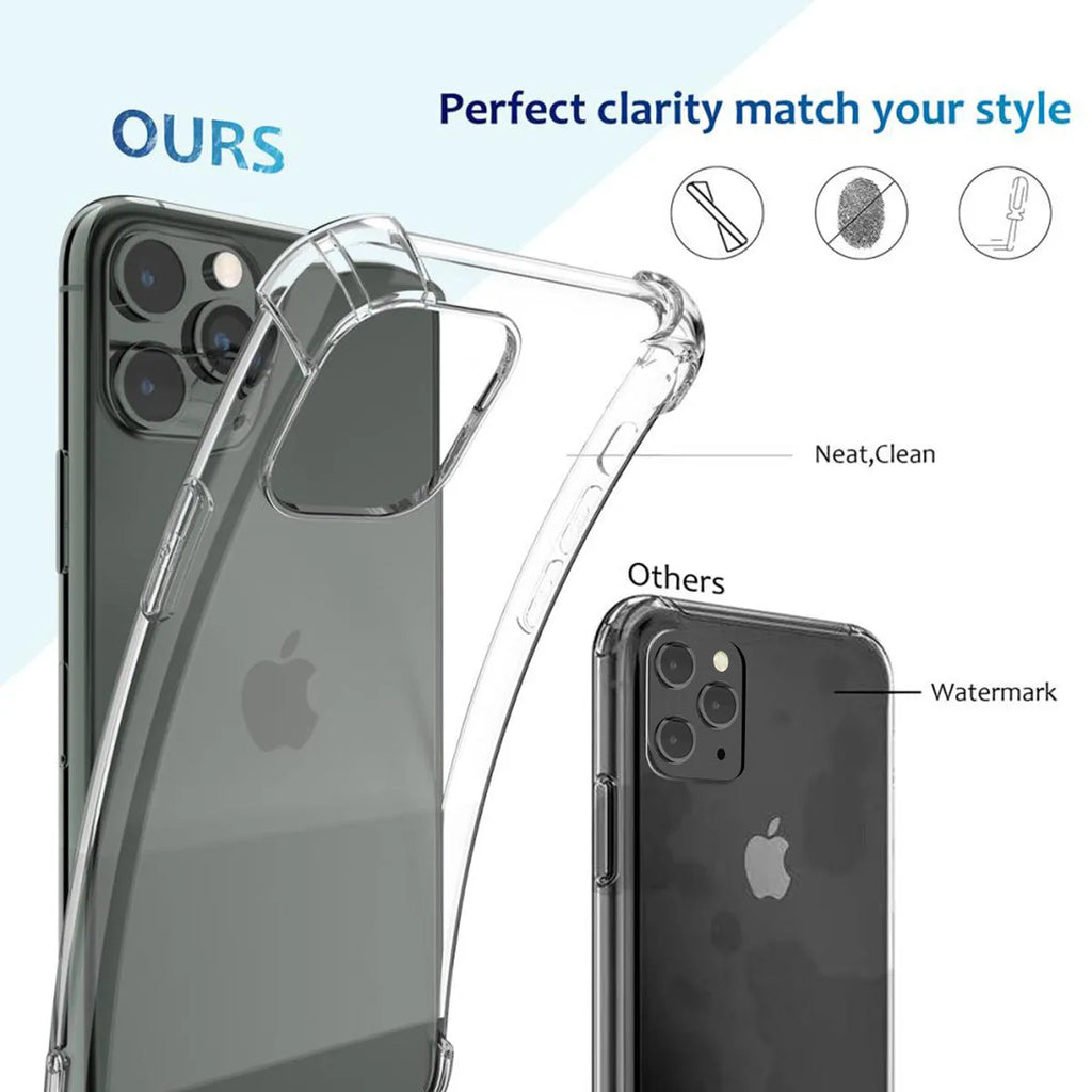 Clear transparent shockproof TPU case for iPhone on a table