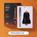 Automatic suction pen set with plastic body, two nib sizes, ink feeder, and handbag for students and office.