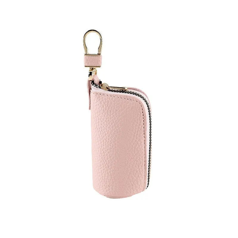 Black waterproof PU leather key case with zipper closure for car keys and small essentials