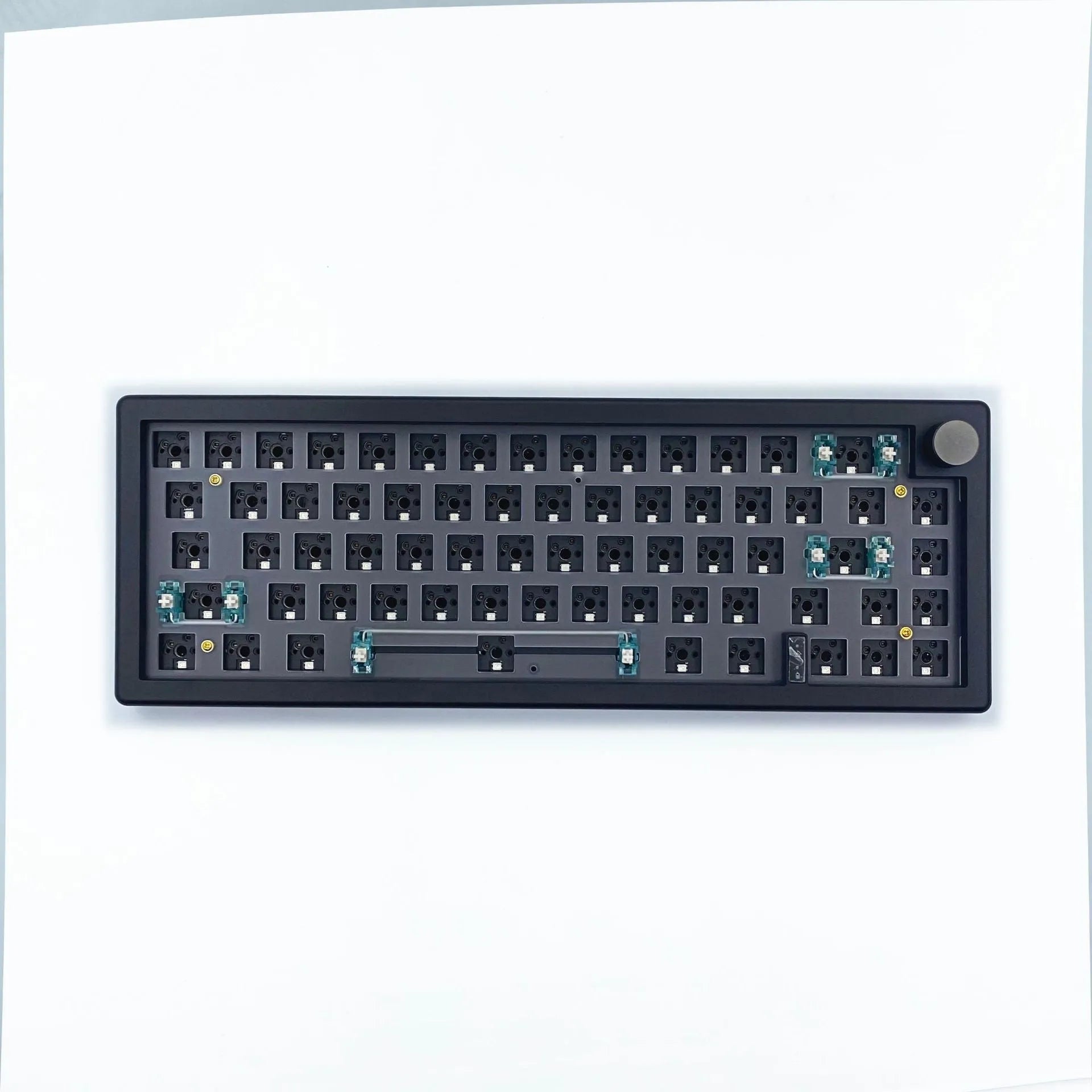 DIY hot-swappable mechanical keyboard kit with RGB lighting and rotary knob in seven colour options