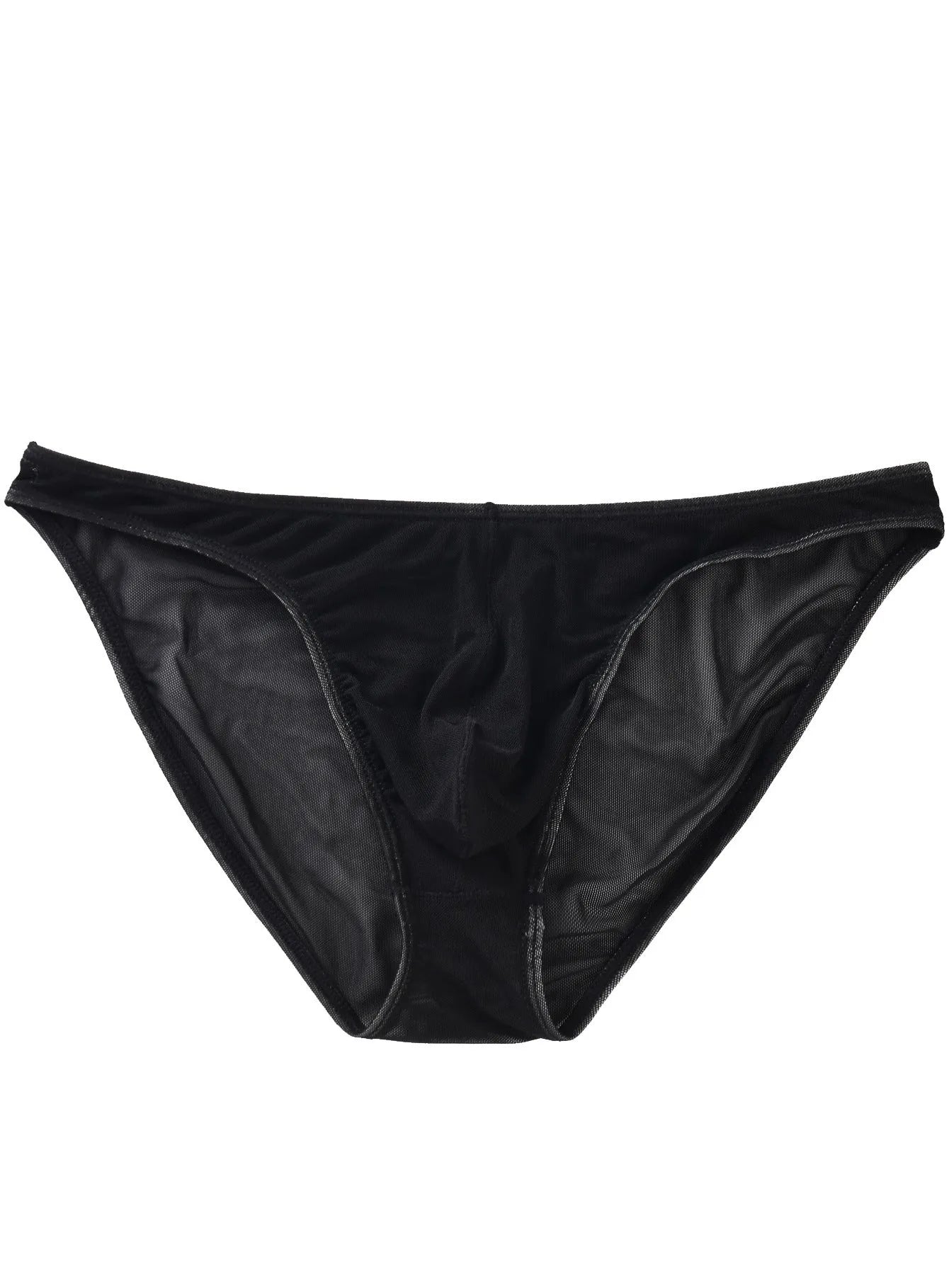 Man wearing black ice silk triangle mid waist shorts with quick-dry nylon fabric.
