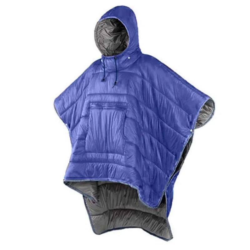 Outdoor cloak sleeping bag wearable blanket in army green with sleeves and 200x140cm dimensions