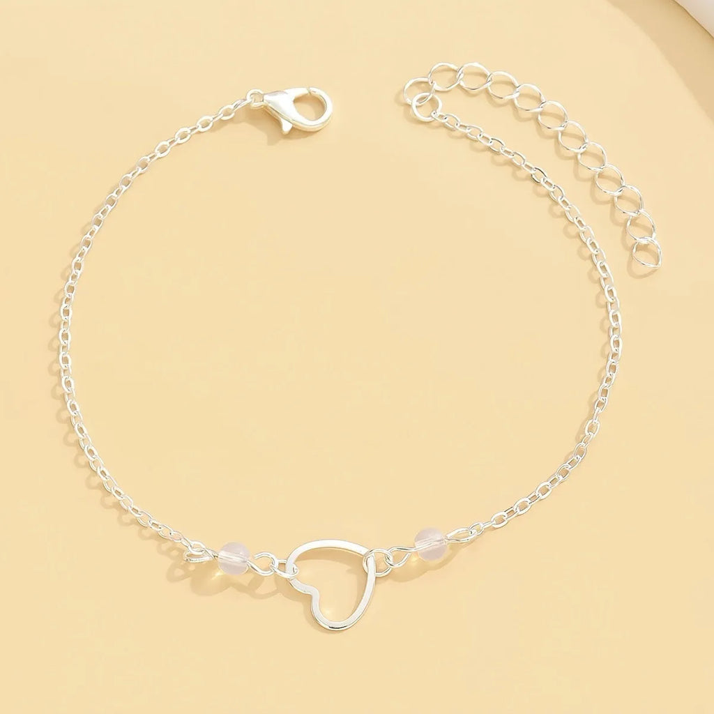 Women's adjustable anklet with heart pendant in gold or silver alloy jewellery