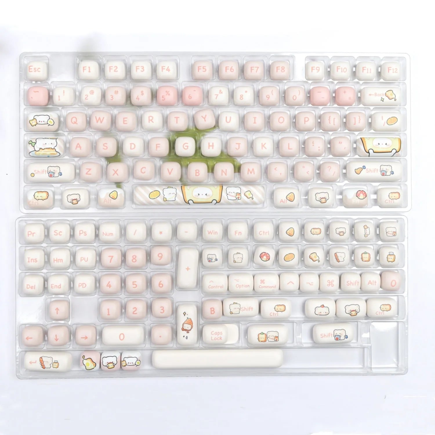 MOG Steamed Bread Bread Bear themed PBT keycap set for mechanical keyboards, showing colourful character designs.