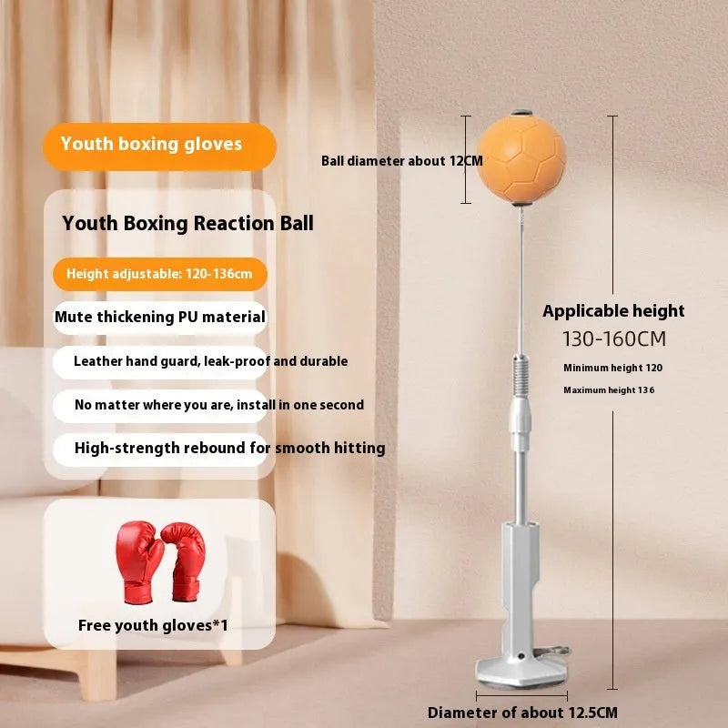 Vertical boxing reaction ball with roly-poly base in grey and orange colour options