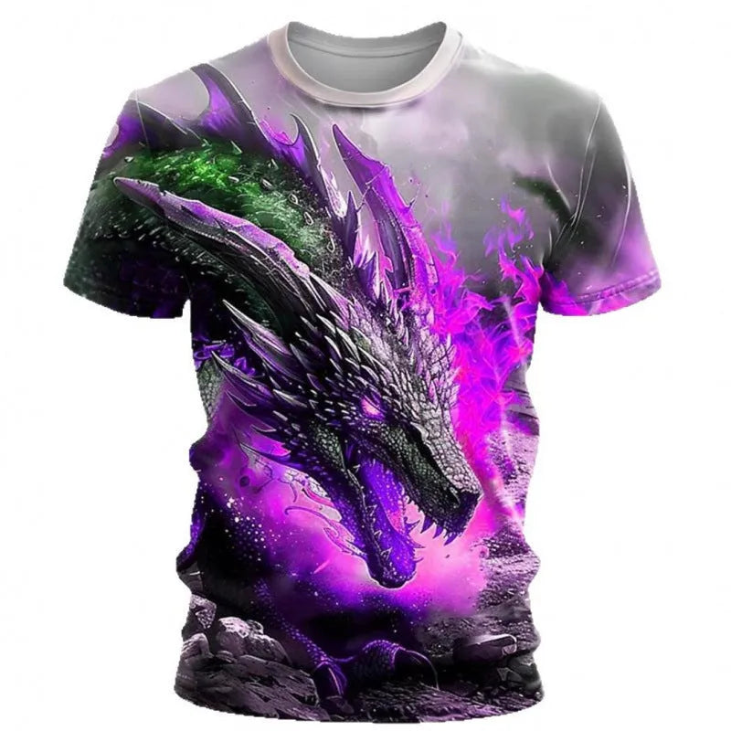 Men's short-sleeve t-shirt with 3D wind dragon print in milk silk polyester fabric