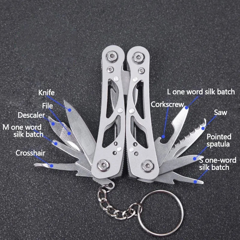 All steel 14-in-1 multi-function pliers in black or silver grey, 10cm folded, 15.6cm developed, 420 steel