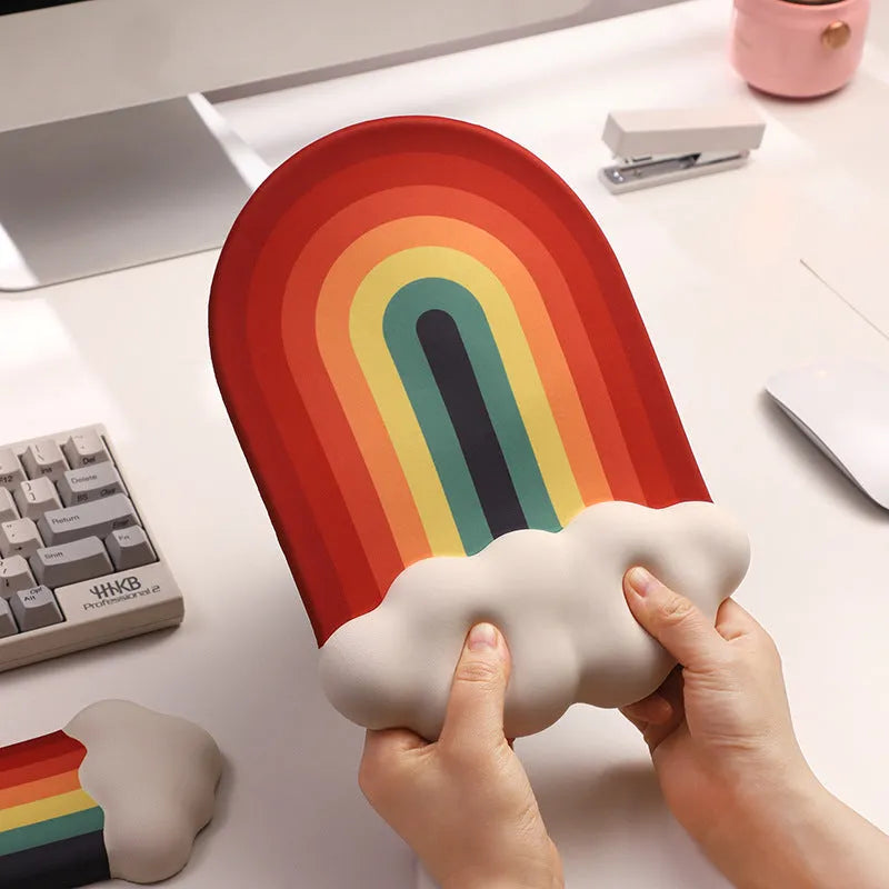 Silicone wrister mouse pad and keyboard support set with pastoral cloud patterns in multiple colour options
