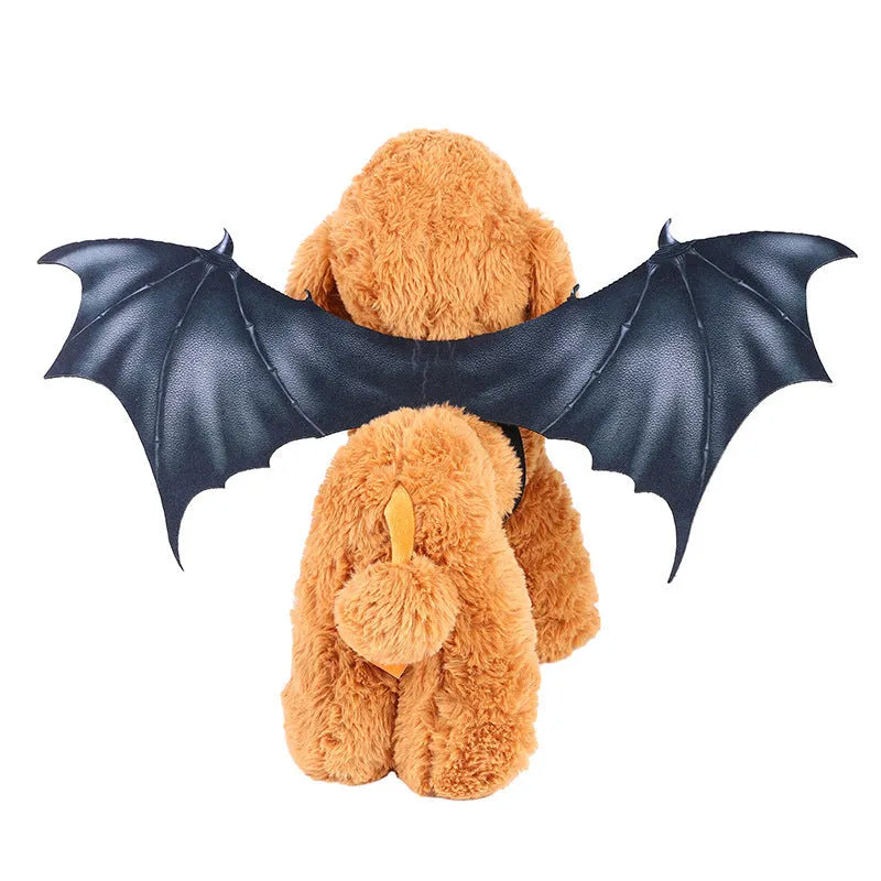 Black cloth bat wings costume for pets with three size options for Halloween dress-up