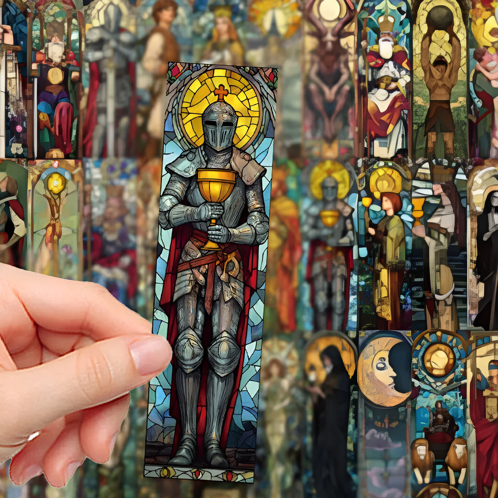30 painted glass tarot bookmarks with cute style artwork on paper for journaling and reading