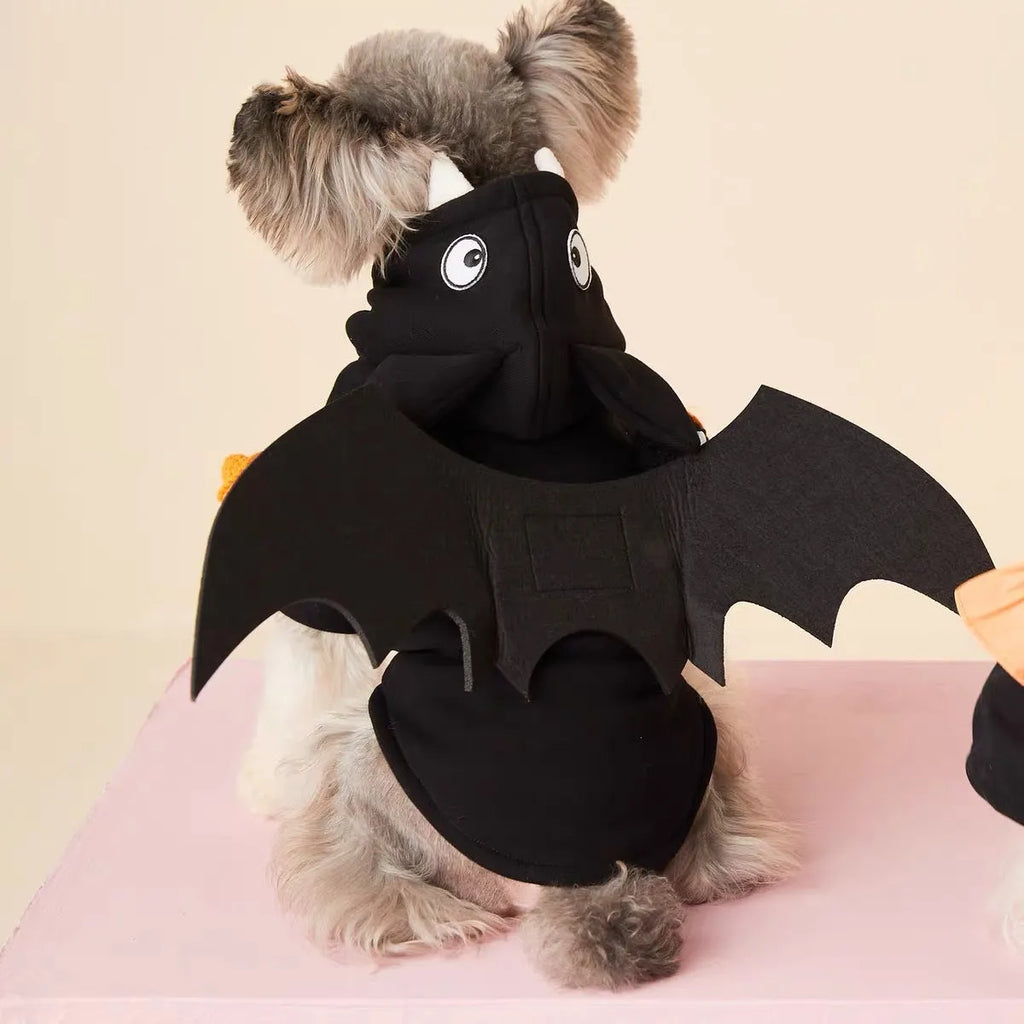 Detachable wings cotton pet hoody for Teddy Schnauzer Bichon in fleece-lined velvet, sizes S to XXL