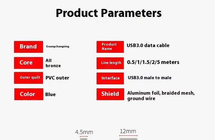USB 3.0 A male to A male data cable for hard drive connection with nickel-plated connectors