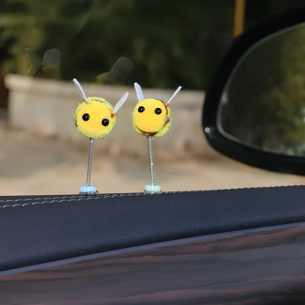 Square bee car decoration with cartoon design measuring 3cm by 3cm made from fur ball material