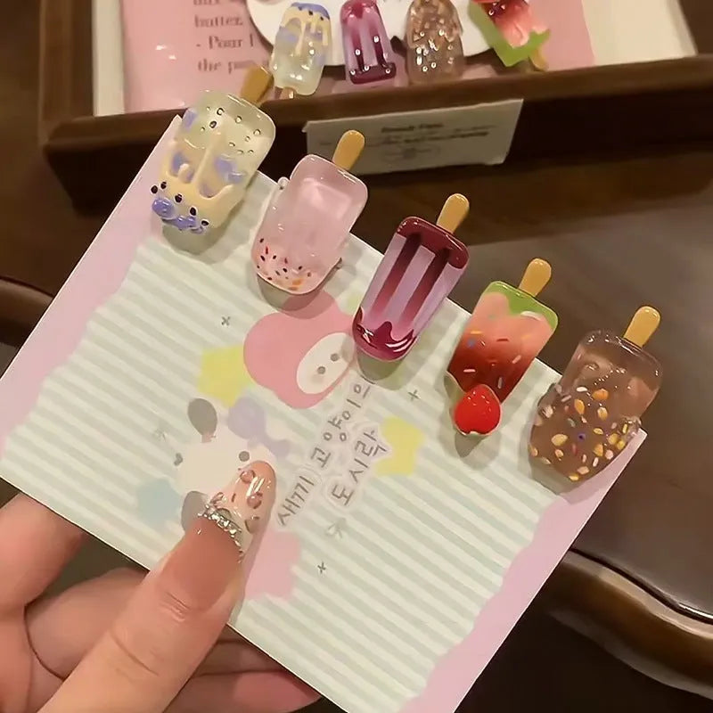 Resin ice cream cartoon hair clip barrette in pink, red, coffee, purple or beige