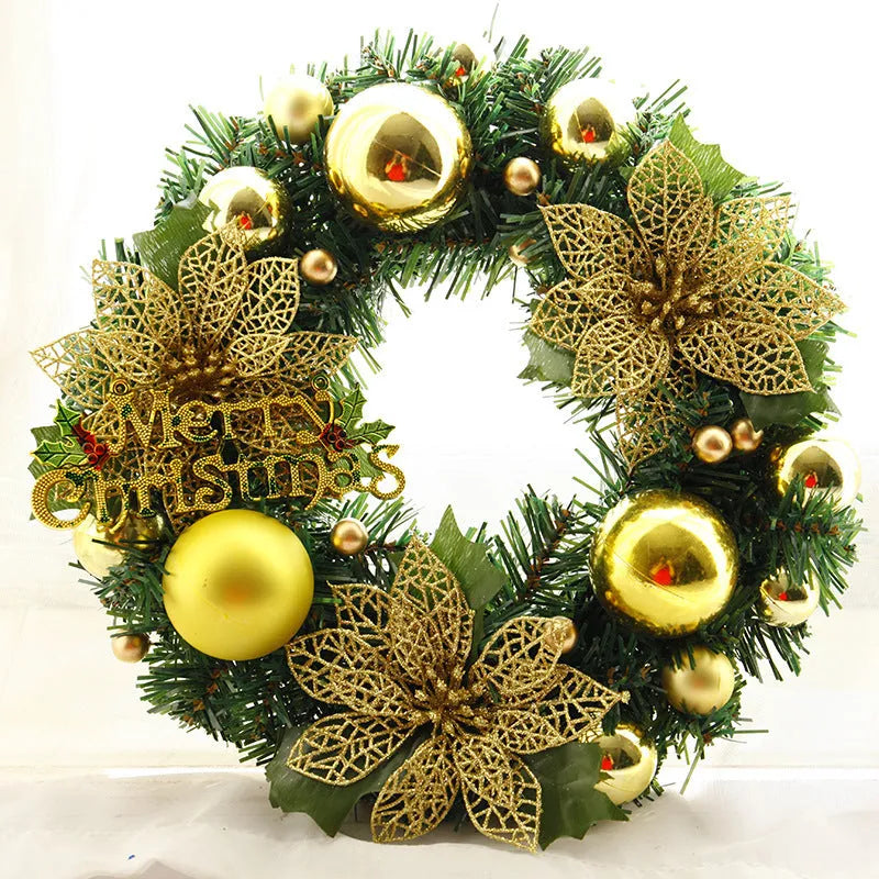 30cm multicolour plastic Christmas wreath with traditional foliage design for door decoration