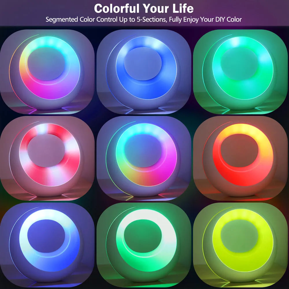 Creative Touch small RGB colour changing desk lamp with remote control on wooden surface