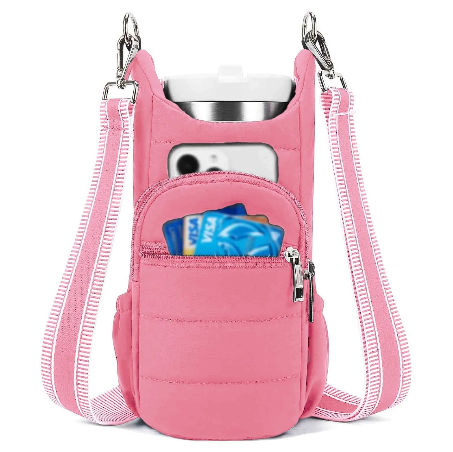 Cloth bicycle water bottle bag in black pink beige colours with modern simple design