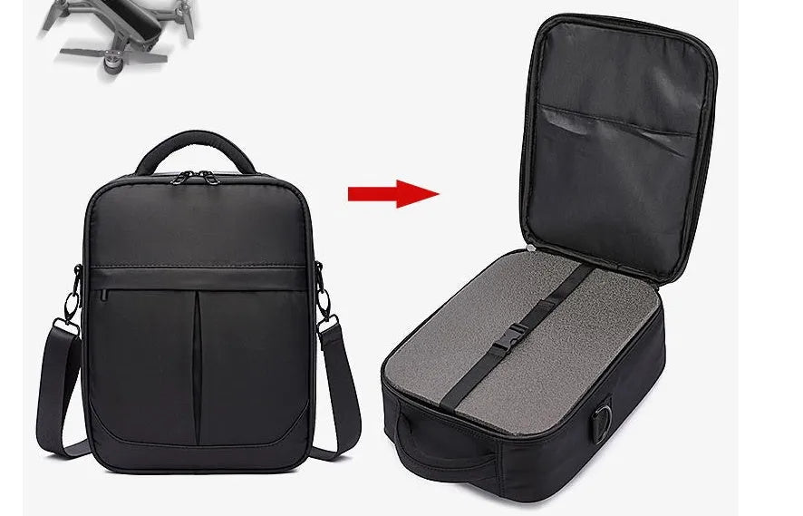 Black Oxford fabric men's messenger bag showing shoulder strap and compact dimensions