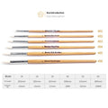 Six wooden-handled pointed hook line pen brushes with wool tips arranged together