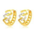 Gold geometric hollow-out alloy earrings with ear clip fastening and colour separation electroplating