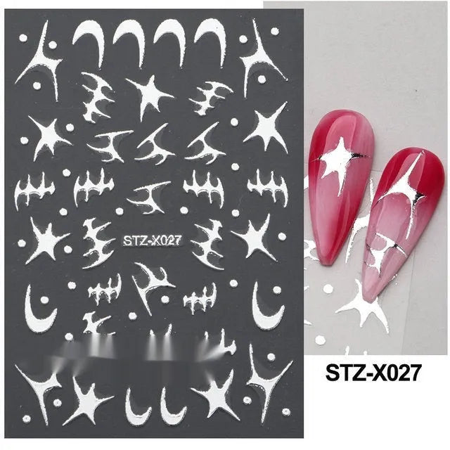 Cartoon nail art stickers with black and silver strip love pattern design