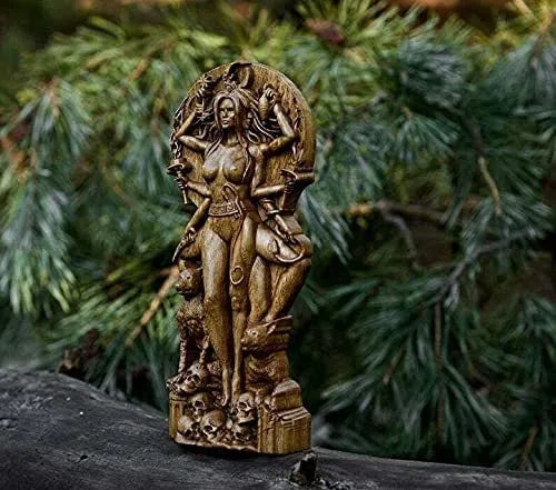 A detailed resin statue of a Greek Goddess, 22cm tall, for altar or garden decoration.