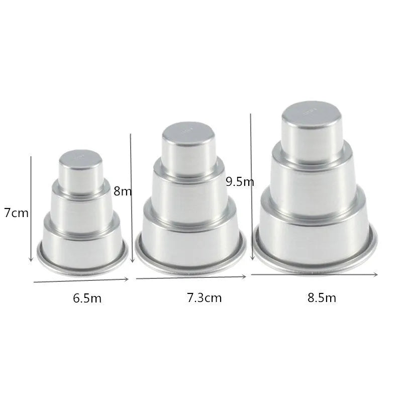 Silver aluminium alloy three-layer cake mould set with large medium small sizes for fondant baking