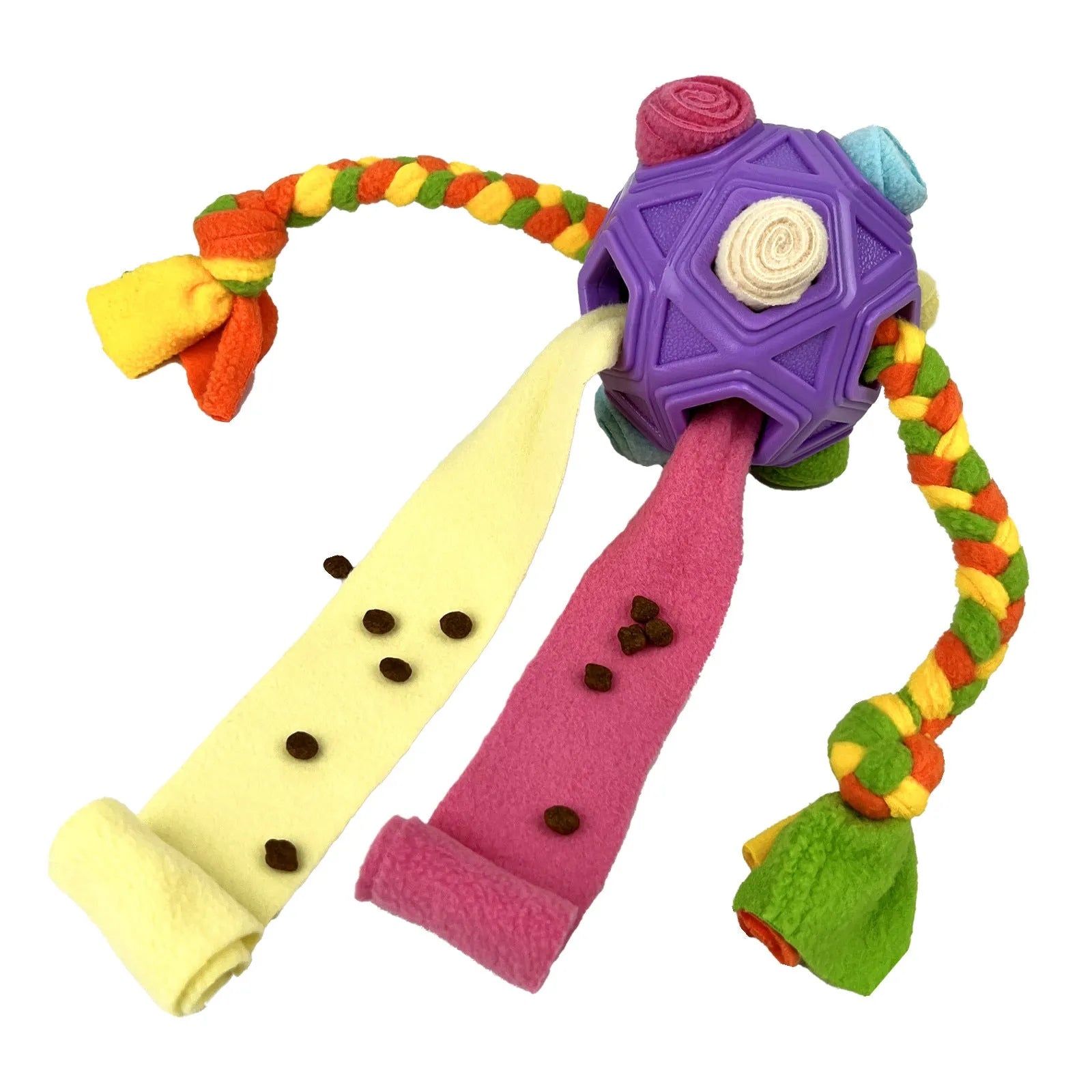 Bite-resistant rubber dog puzzle snuffle ball for treat dispensing and IQ training in multiple colours