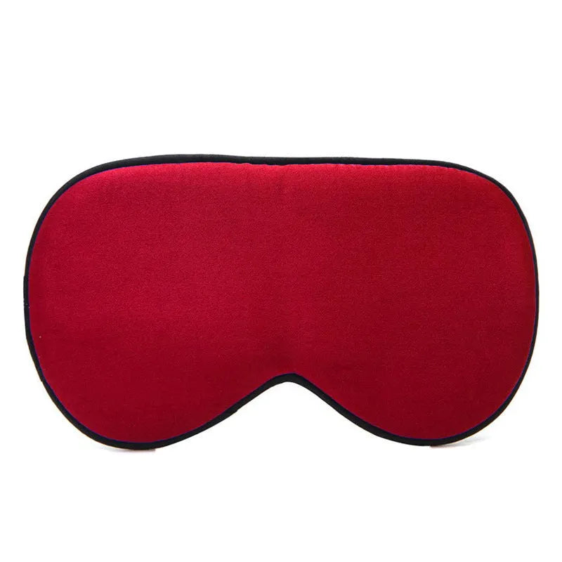 Double-sided mulberry silk sleep mask in multiple colours showing embroidered print and adjustable strap.