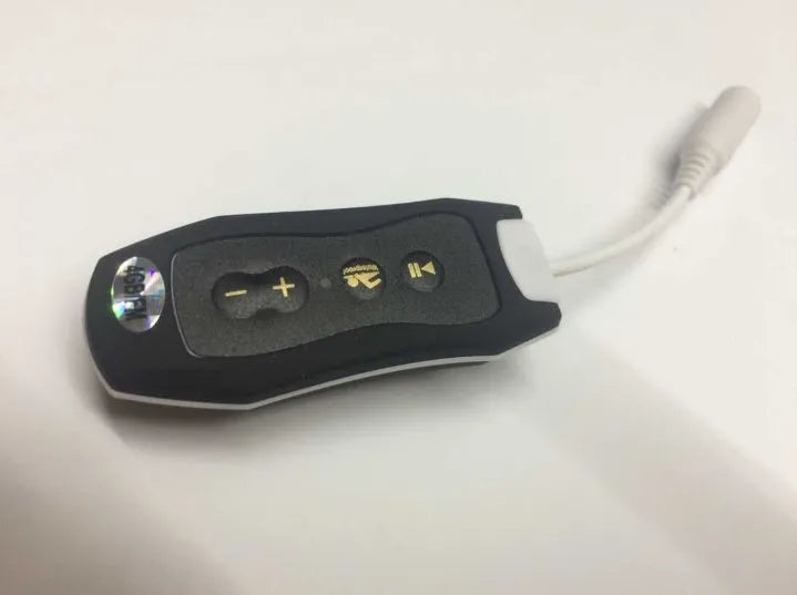 Compact black Bluetooth MP3 headset with IPX68 waterproof rating for sports.