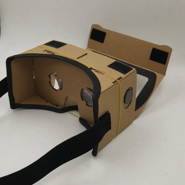 Pink and white cardboard VR glasses for smartphones with adjustable head strap and 3D lenses