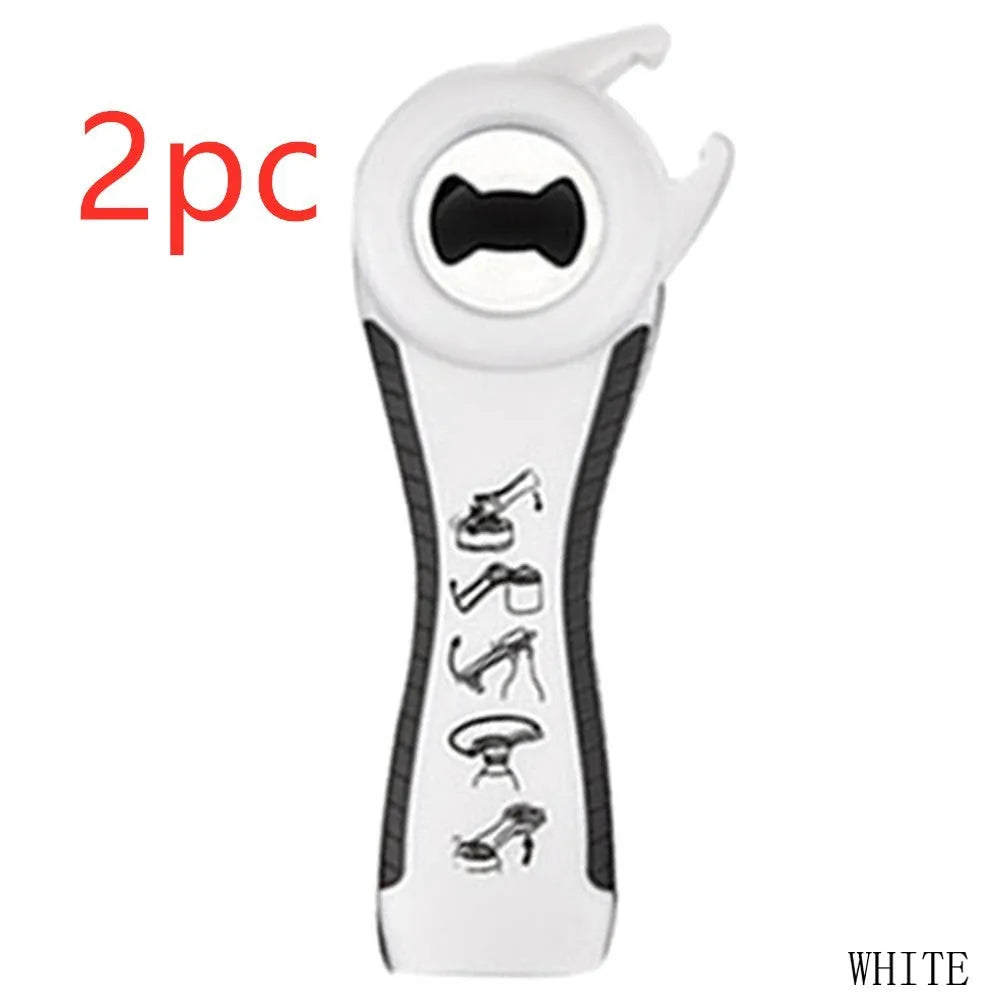 5 in 1 stainless steel can opener and bottle opener, 14.5 cm, with PP handle in black, green, purple, or white
