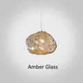 Modern glass decorative chandelier light fixture in amber, clear or smoke grey colour.