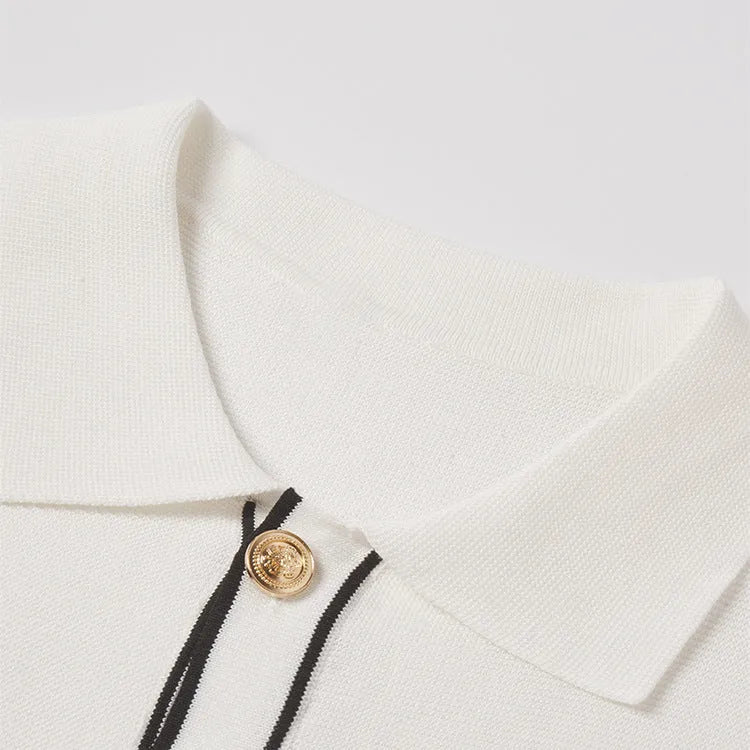 White women's cardigan with contrast colour lapels and short sleeves